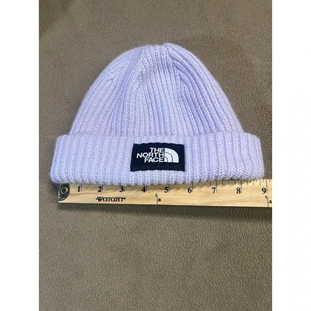 The North Face Kids Beanie Hat Lavender Purple Ribbed Knit Cuffed Logo‎ One Size